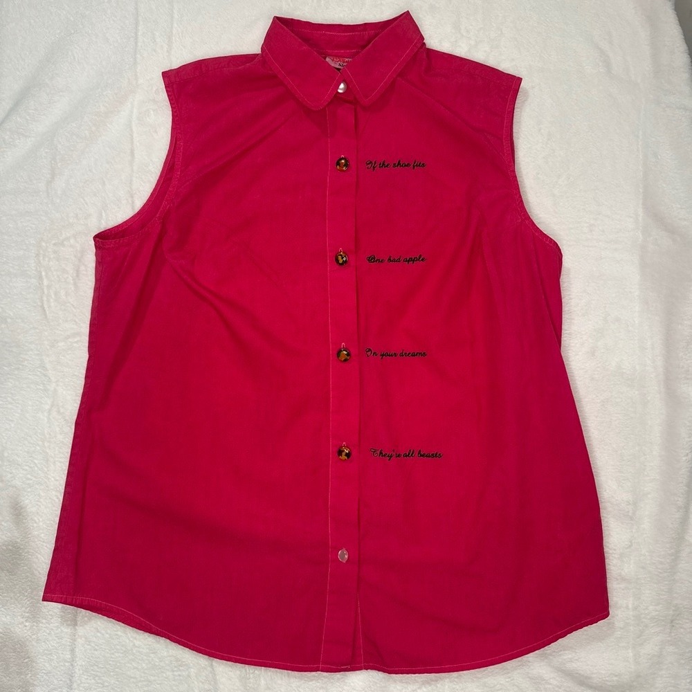 Vintage Disney Princess Kidcore Hot Pink Disney Sleeveless Button Down Shirt XL